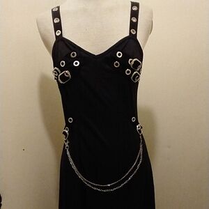 NWOT black sleeveless goth dress with gromets buckles and chains size med & Sm